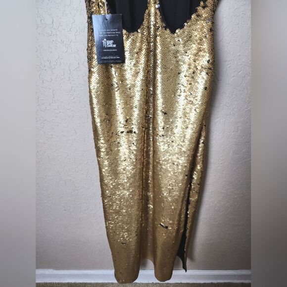 NBD x Revolve Sequin Halter Style Midi Dress Gold Size S NWT - Picture 6 of 11